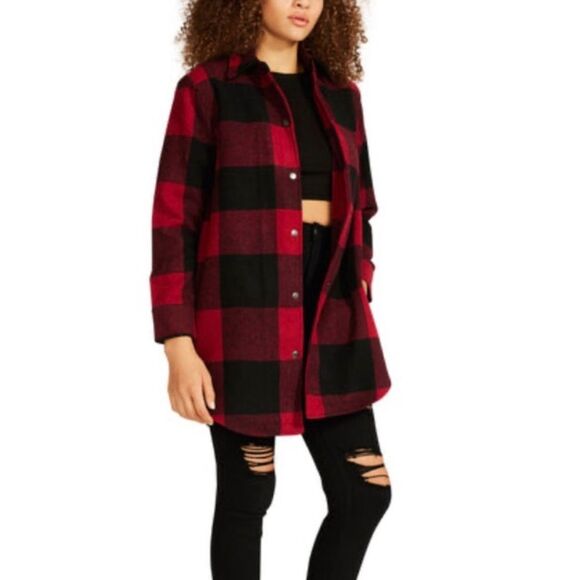 Checker Women's Jacket - Red and Black Button Down Wool Jacket - Size XS - Picture 1 of 7